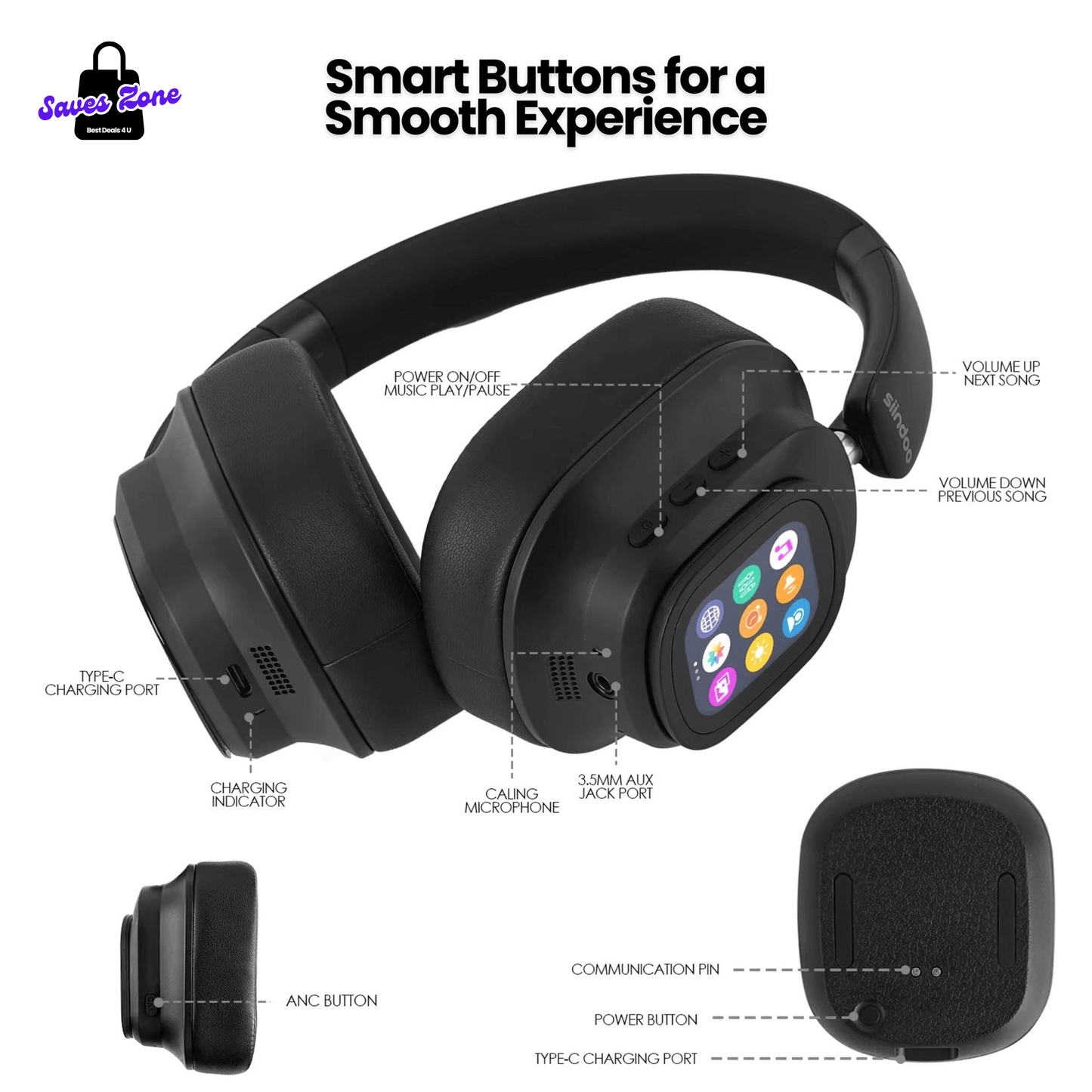 Aurelio JH-ANC930PLUS Hybrid Wireless Headphones – Smart Touch, Pure Sound, ANC, Bluetooth 5.3